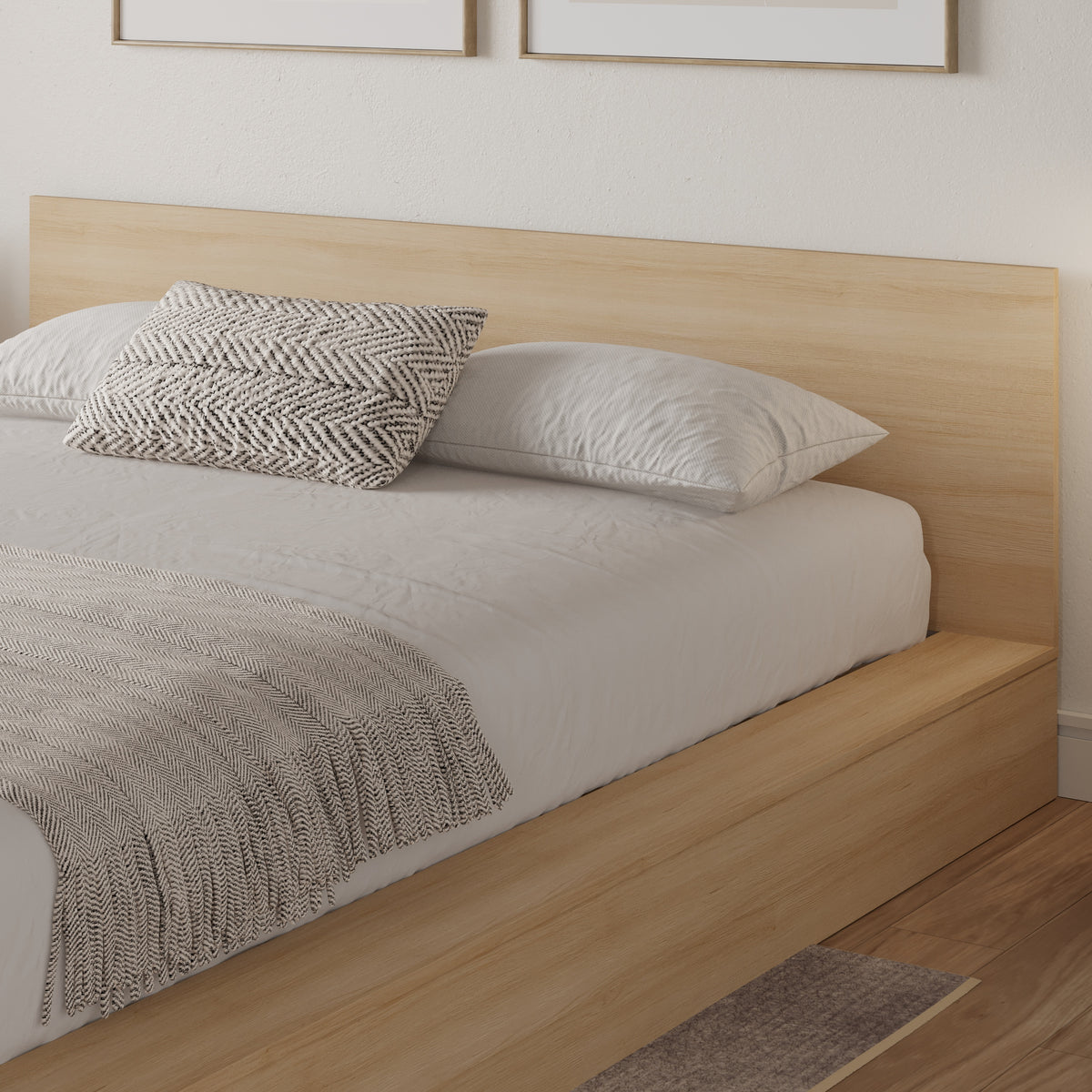 Kanso Low Platform Bed Set in Natural Blonde Oak, Queen – detail photo