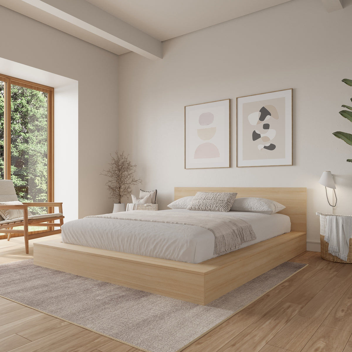 Kanso Low Platform Bed Set in Natural Blonde Oak, Queen – lifestyle photo 3
