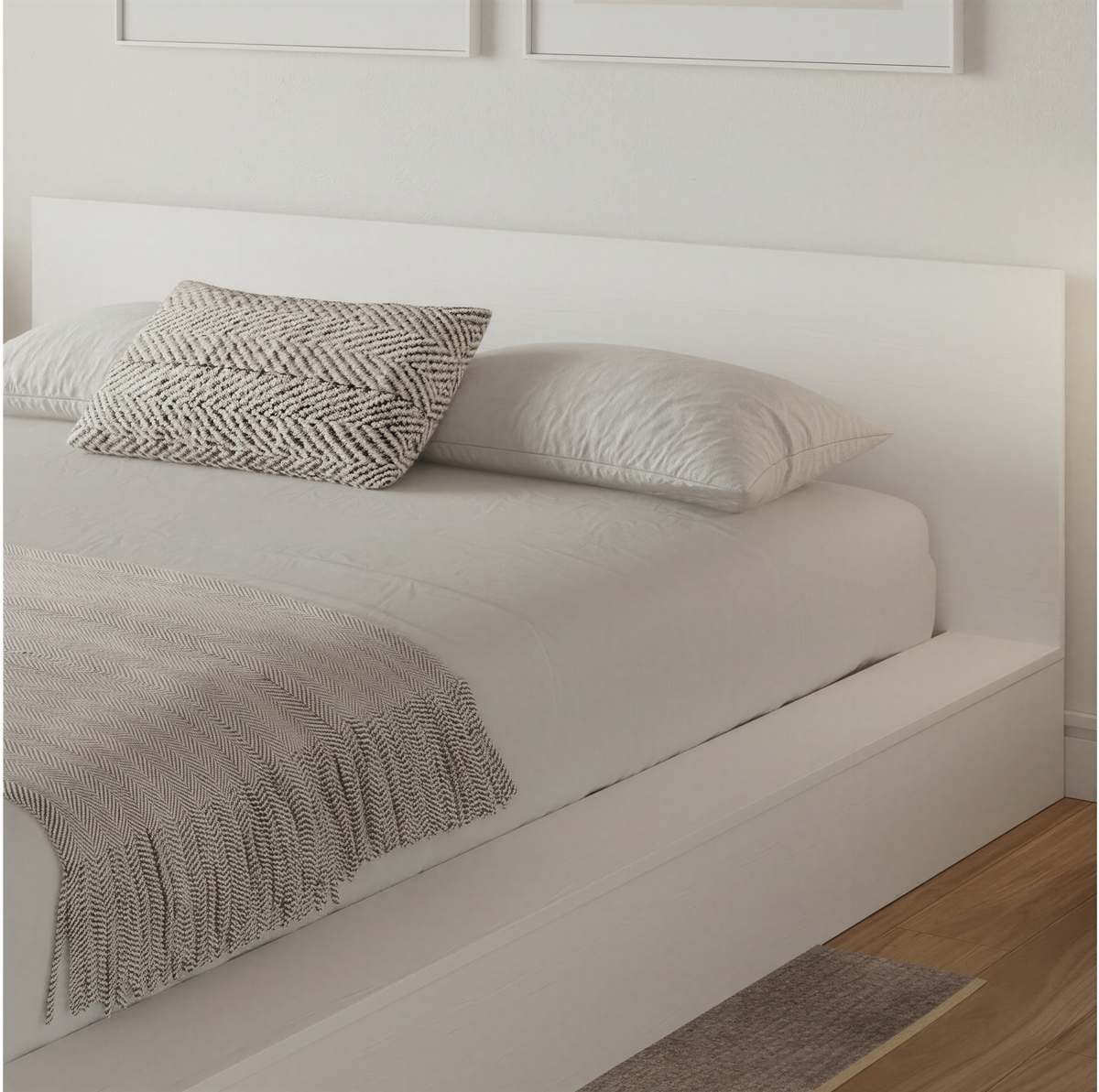 Kanso Low Platform Bed Set in White Wood Grain, King – lifestyle photo 2
