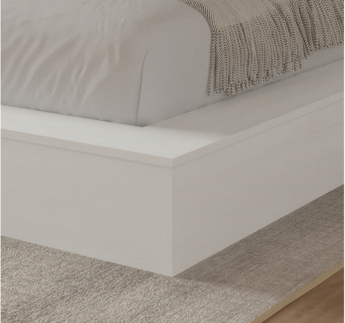 Kanso Low Platform Bed Set in White Wood Grain, Queen – lifestyle photo 3