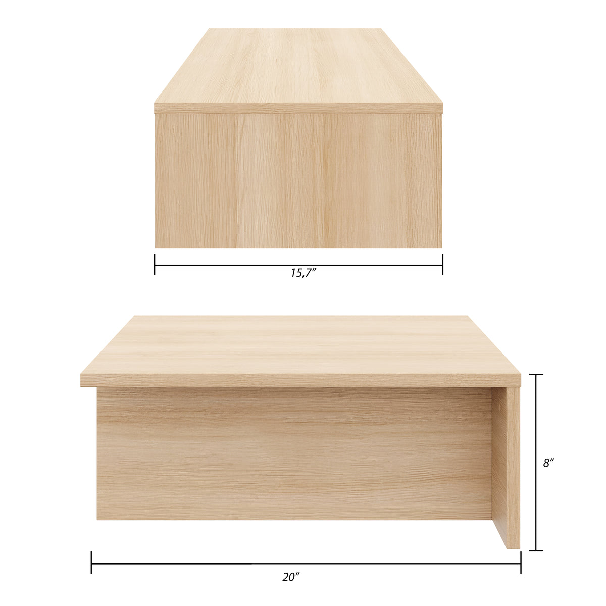 Kanso Nightstands, Set of 2 in Natural Blonde Oak – dimensions diagram