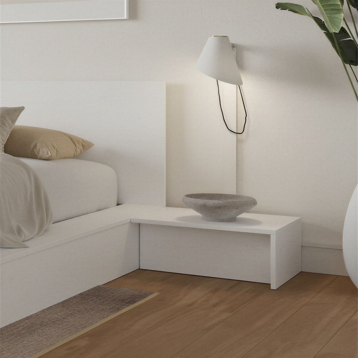Kanso Nightstands, Set of 2 in White Wood Grain – lifestyle photo
