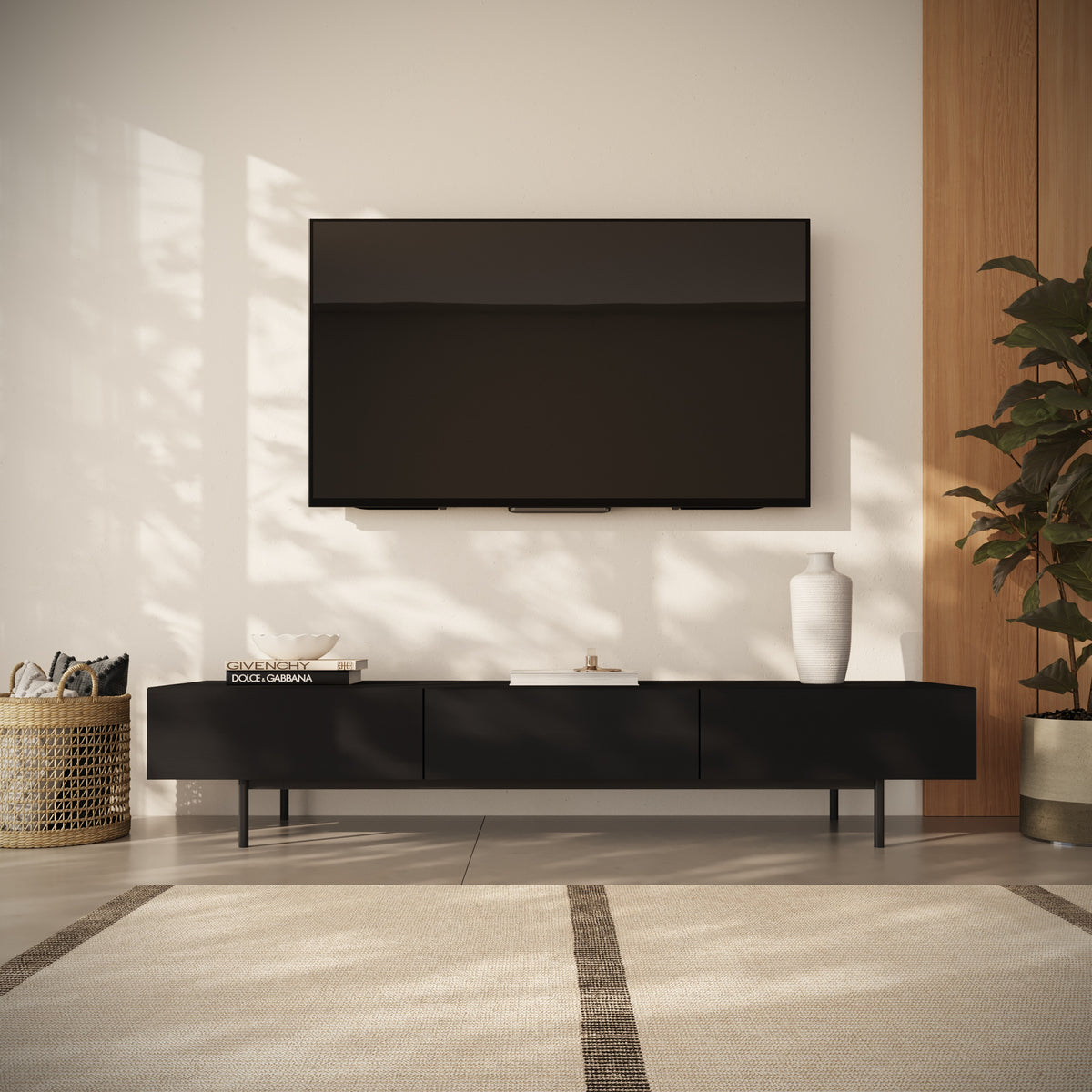 Linea 72" Modern TV Stand with 3 Drawers, 72-Inch in Black Karisma, 72-Inch – lifestyle photo