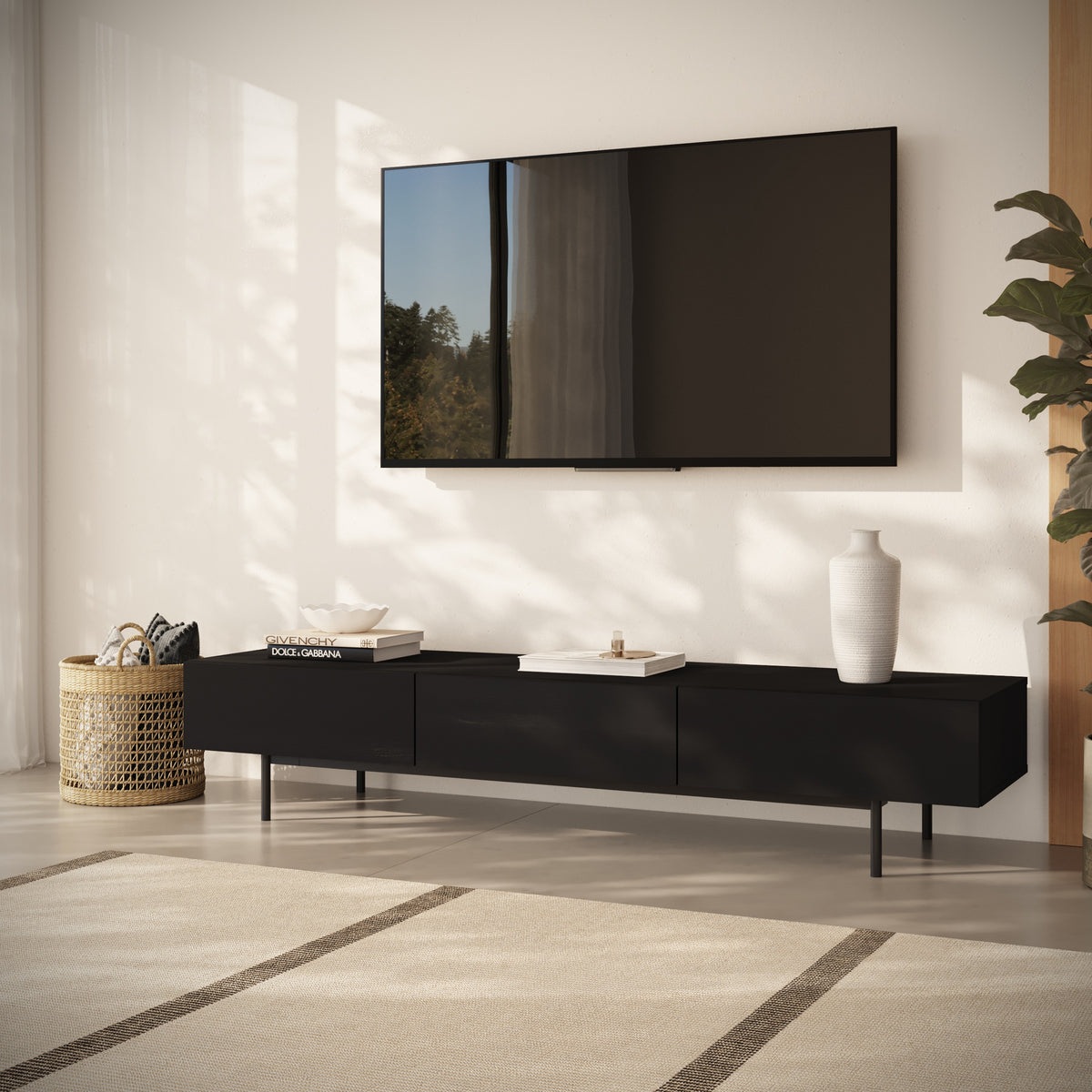 Linea 72" Modern TV Stand with 3 Drawers, 72-Inch in Black Karisma, 72-Inch – lifestyle photo 2