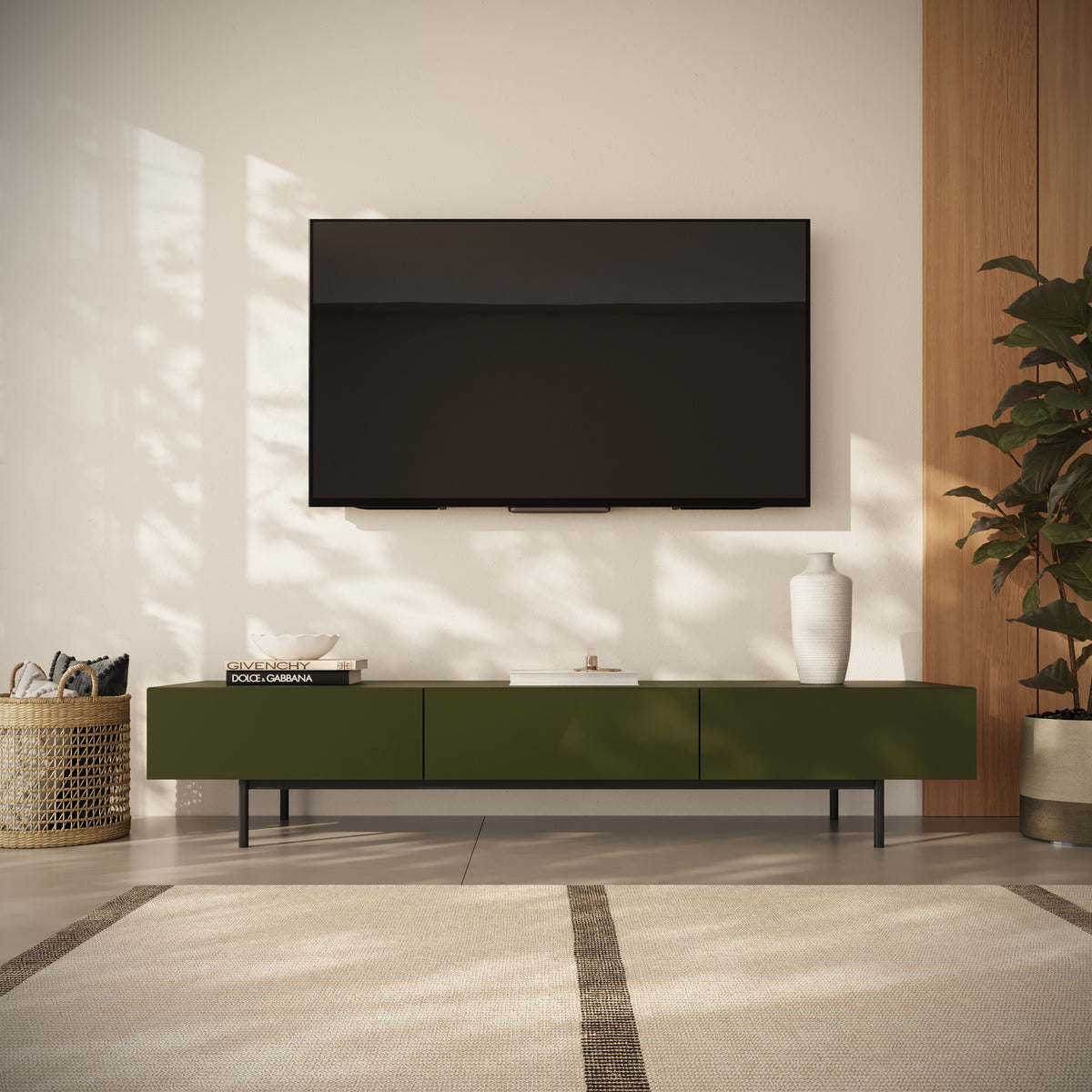Linea 72" Modern TV Stand with 3 Drawers, 72-Inch in Green Moss, 72-Inch – lifestyle photo
