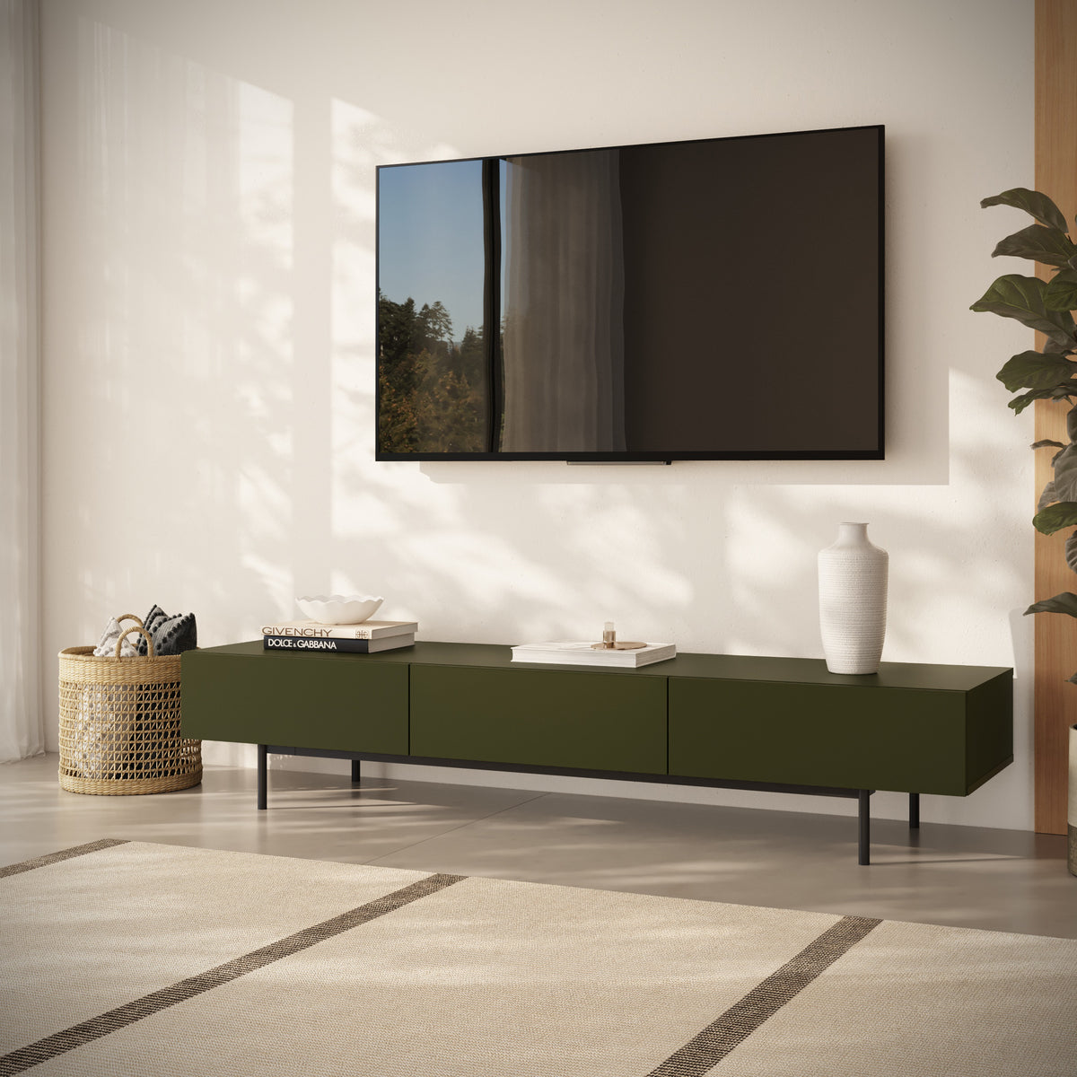 Linea 72" Modern TV Stand with 3 Drawers, 72-Inch in Green Moss, 72-Inch – lifestyle photo 2