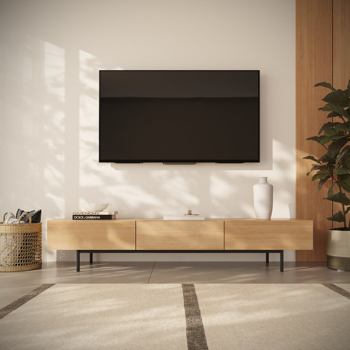 Linea 72" Modern TV Stand with 3 Drawers, 72-Inch in Natural Oak, 72-Inch – lifestyle photo
