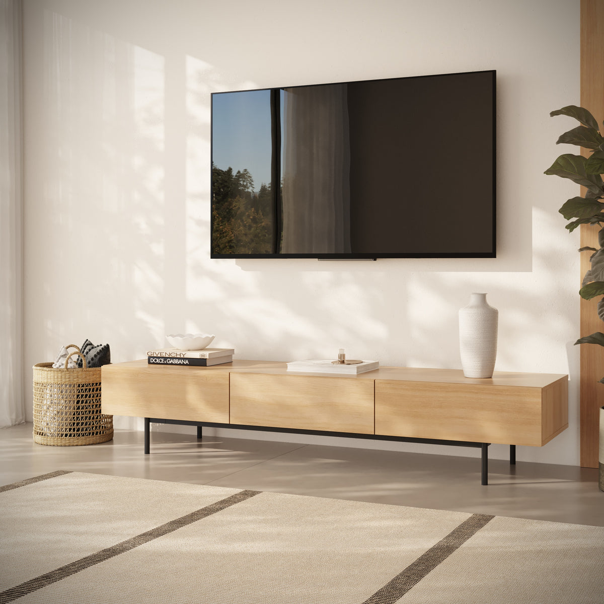 Linea 72" Modern TV Stand with 3 Drawers, 72-Inch in Natural Oak, 72-Inch – lifestyle photo 2