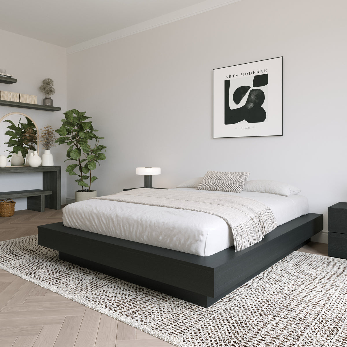 Marconi Platform Bed Frame in Black Karisma, Queen – lifestyle photo 3