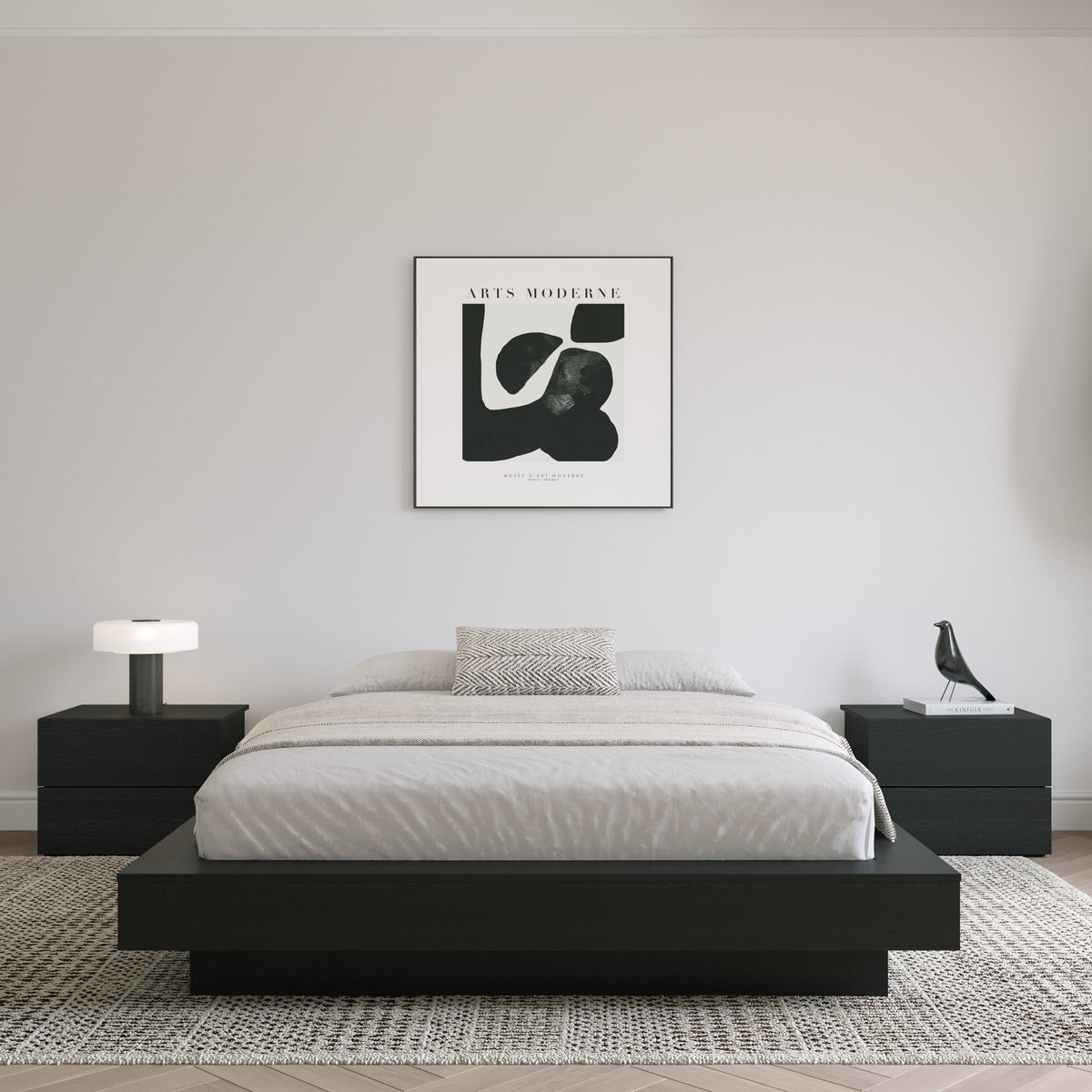 Marconi Platform Bed Frame in Black Karisma, Queen – lifestyle photo