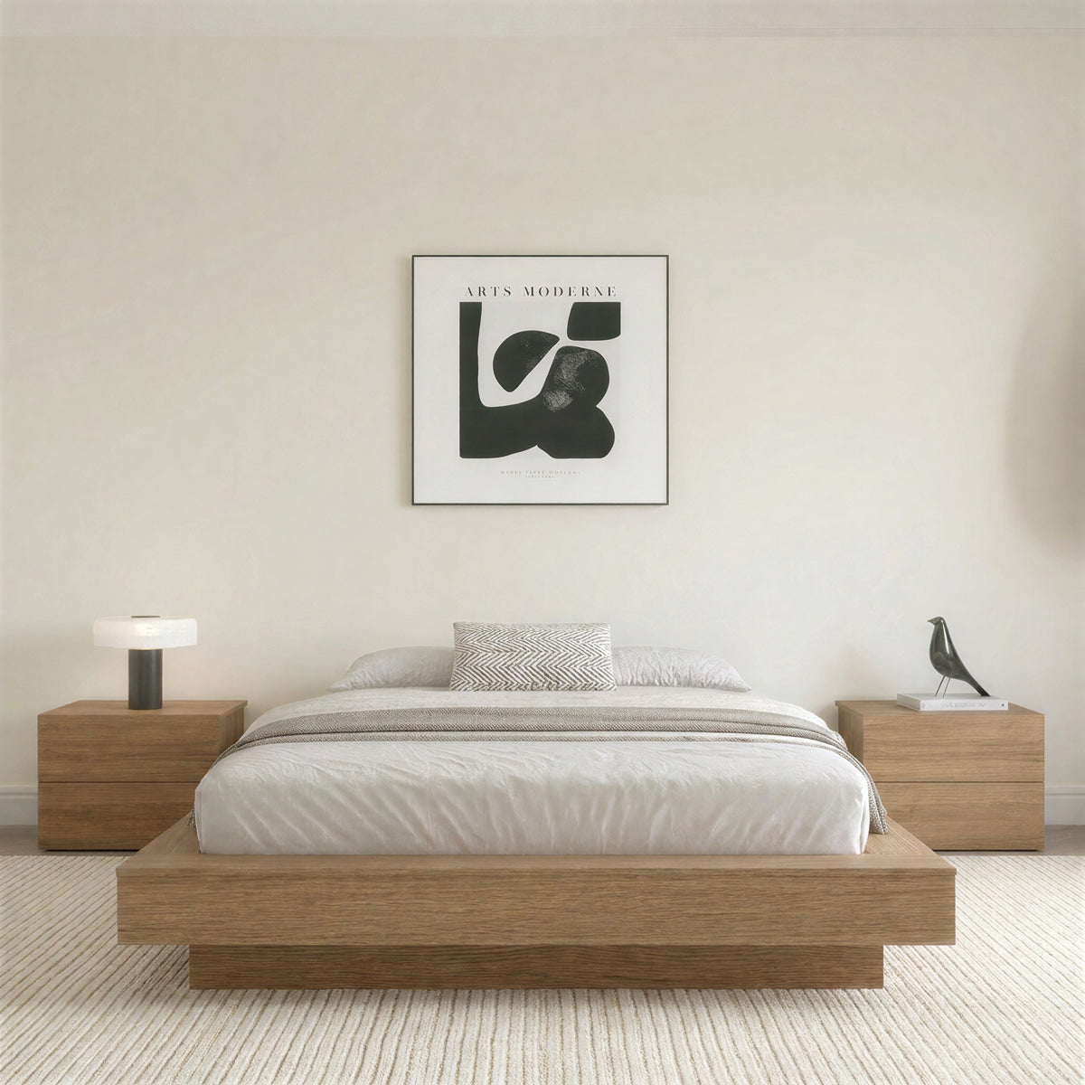Marconi Platform Bed Frame in Brown Oak, King – lifestyle photo