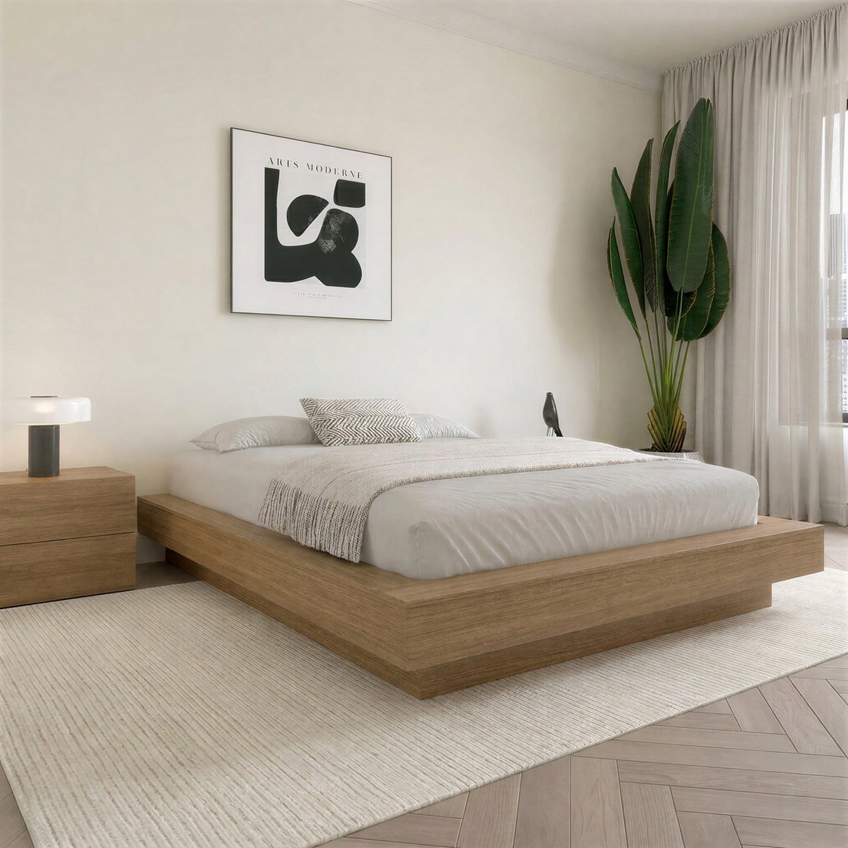 Marconi Platform Bed Frame in Brown Oak, Queen – lifestyle photo 2