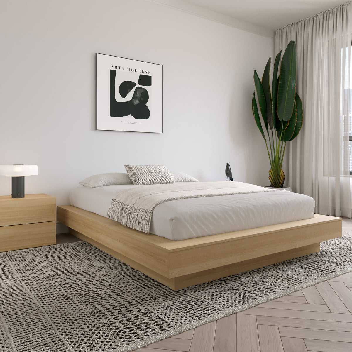 Marconi Platform Bed Frame in Natural Blonde Oak, Queen – lifestyle photo 2