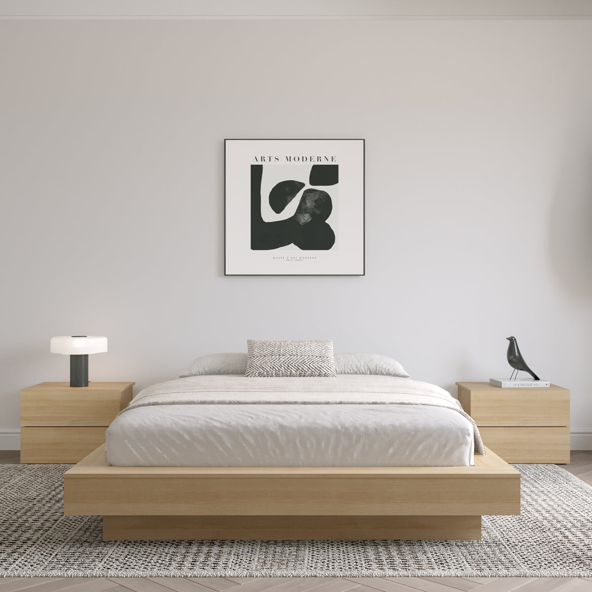 Marconi Platform Bed Frame in Natural Blonde Oak, Queen – lifestyle photo