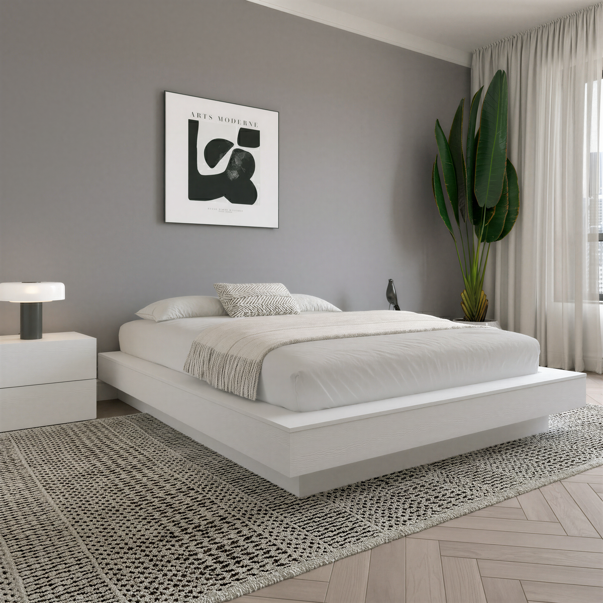 Marconi Platform Bed Frame in White Wood Grain, King – lifestyle photo 2
