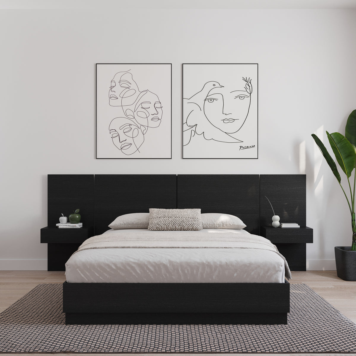 Milano Floating Nightstand Extension Panel Set of 2 in Black Karisma – lifestyle photo