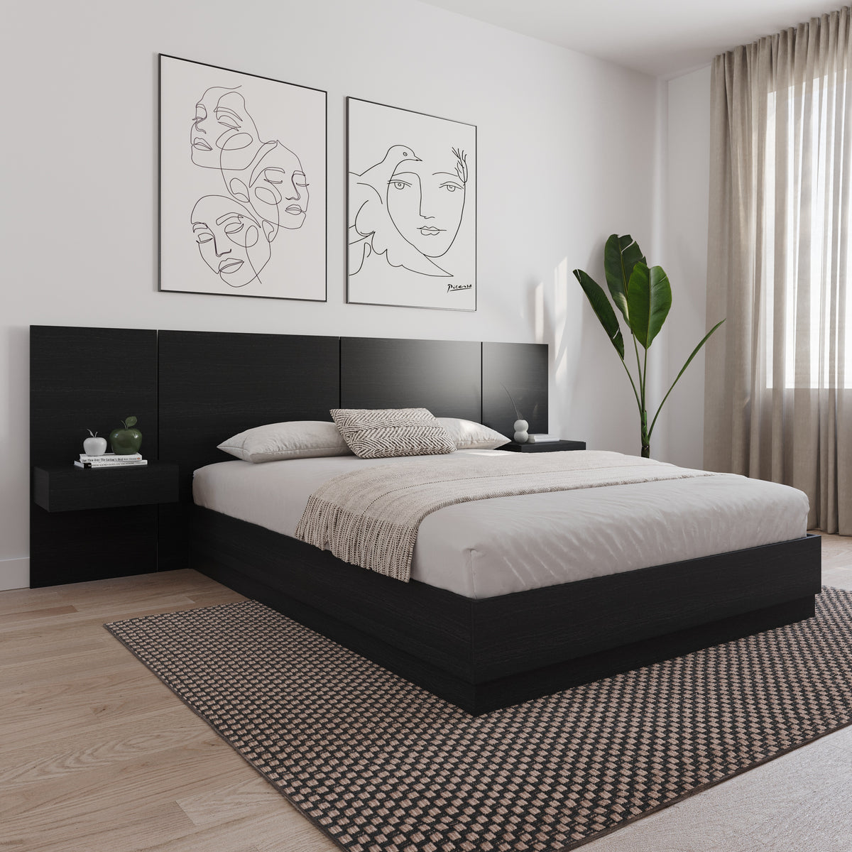 Milano Floating Nightstand Extension Panel Set of 2 in Black Karisma – lifestyle photo 2