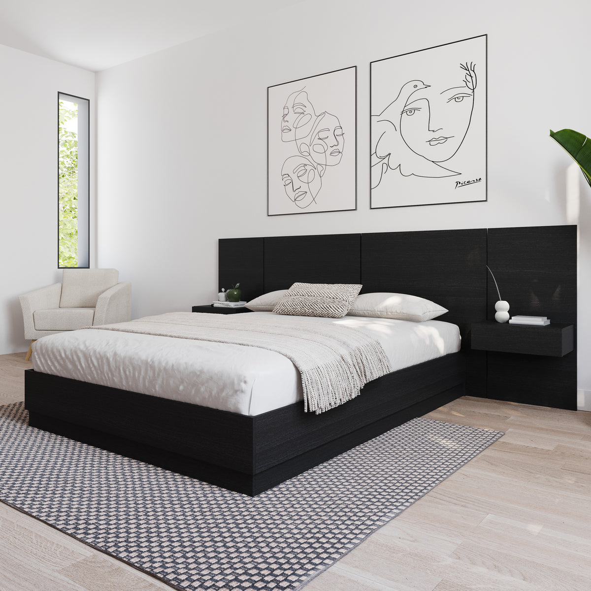 Milano Floating Nightstand Extension Panel Set of 2 in Black Karisma – lifestyle photo 3