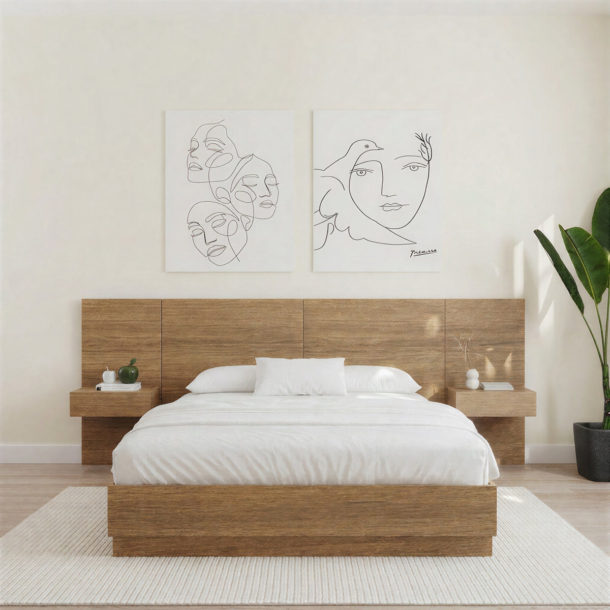 Milano Floating Nightstand Extension Panel Set of 2 in Brown Oak – lifestyle photo