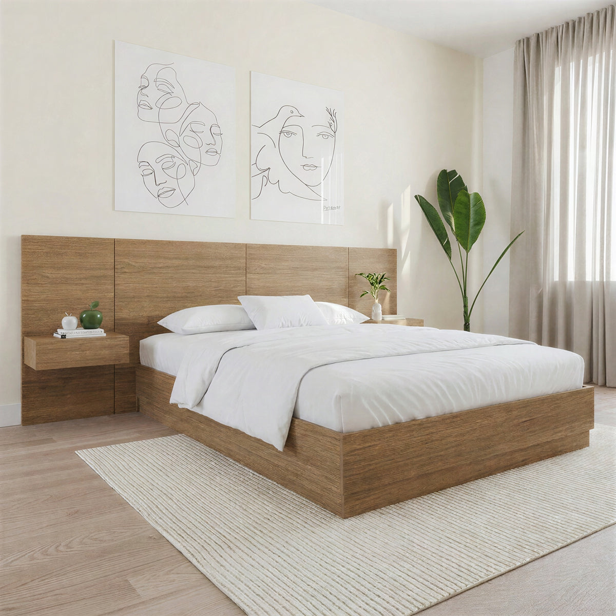 Milano Floating Nightstand Extension Panel Set of 2 in Brown Oak – lifestyle photo 2