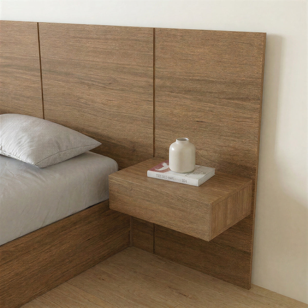 Milano Floating Nightstand Extension Panel Set of 2 in Brown Oak – lifestyle photo 3