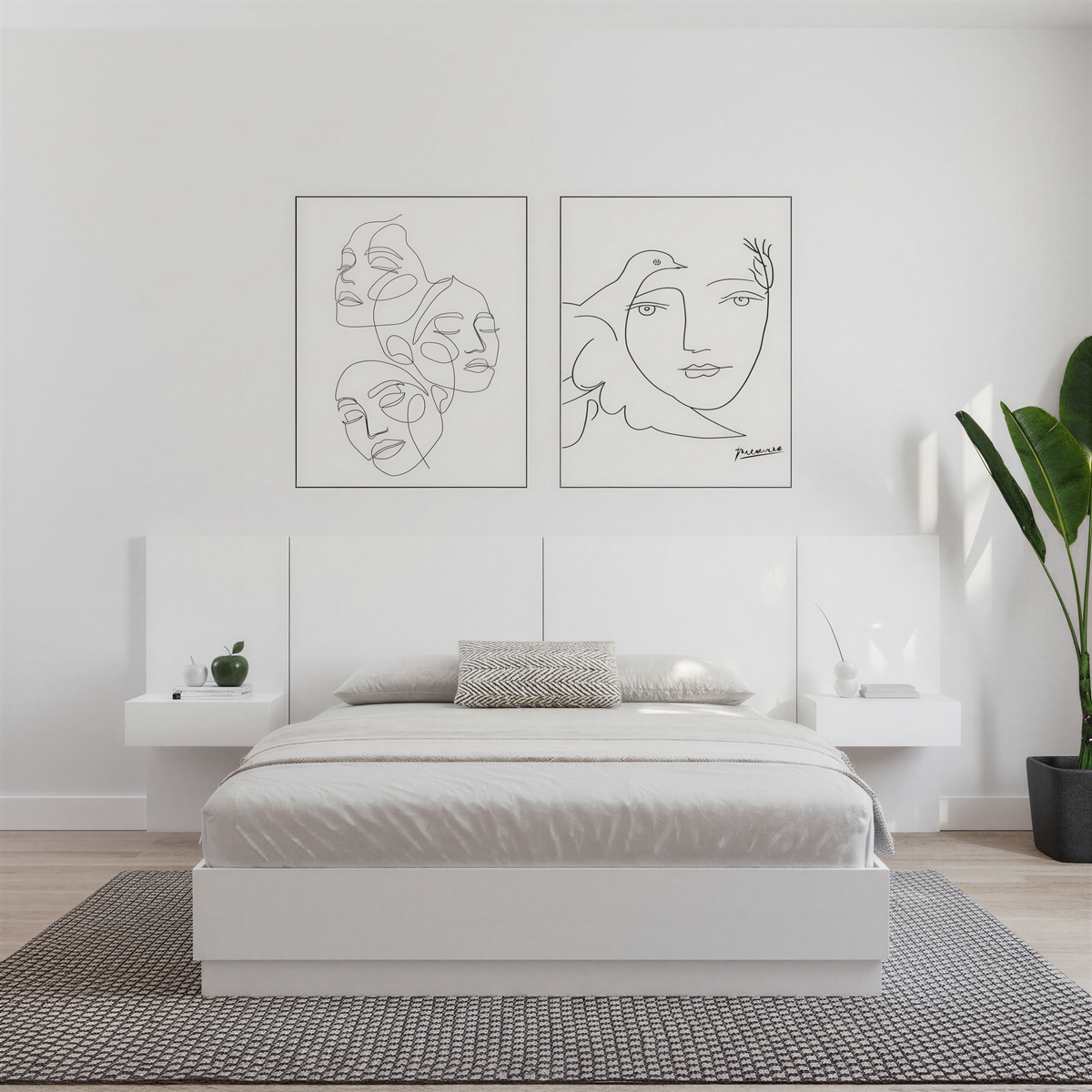 Milano Floating Nightstand Extension Panel Set of 2 in White Wood Grain – lifestyle photo