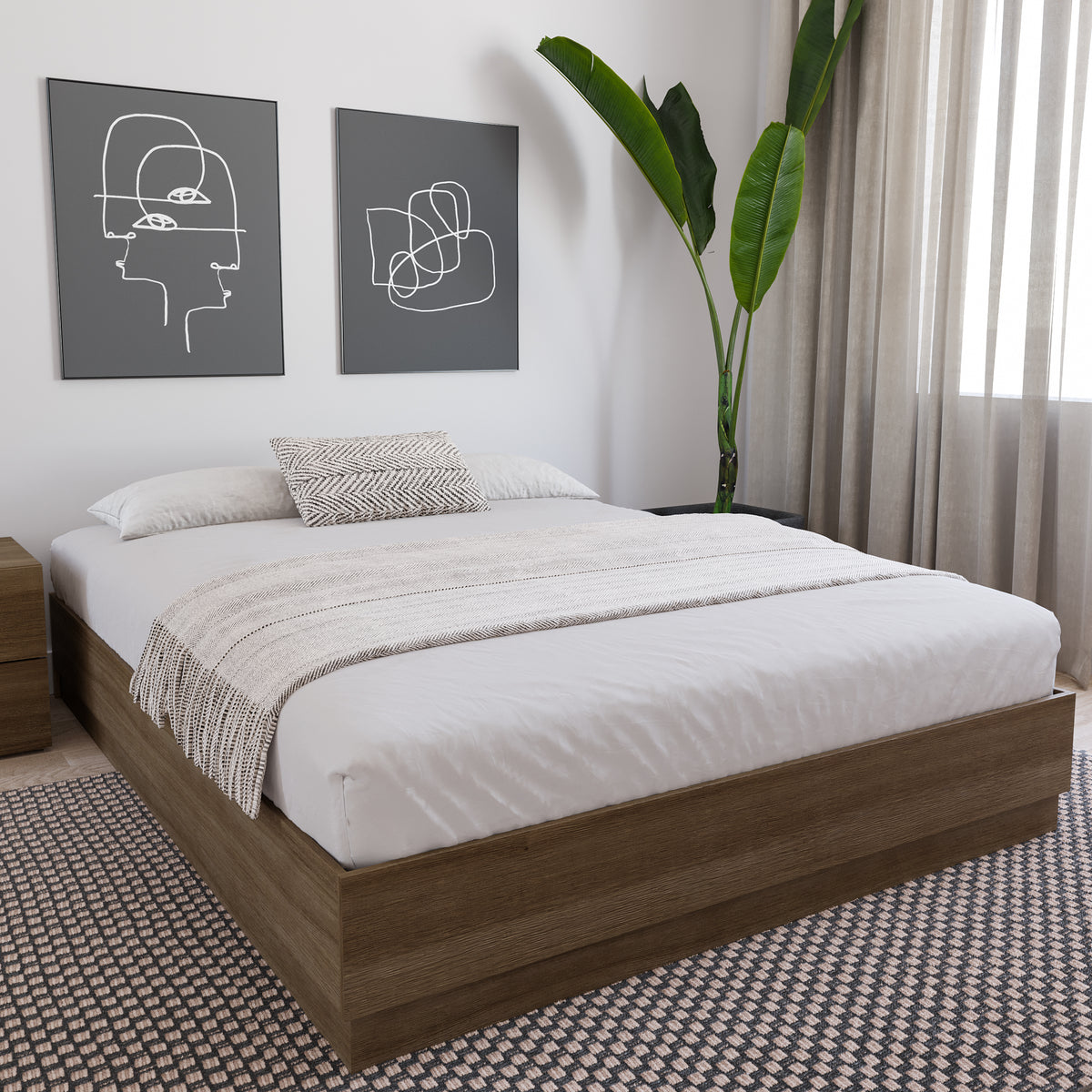Milano Platform Bed Frame in Brown Oak, Full/Double – lifestyle photo