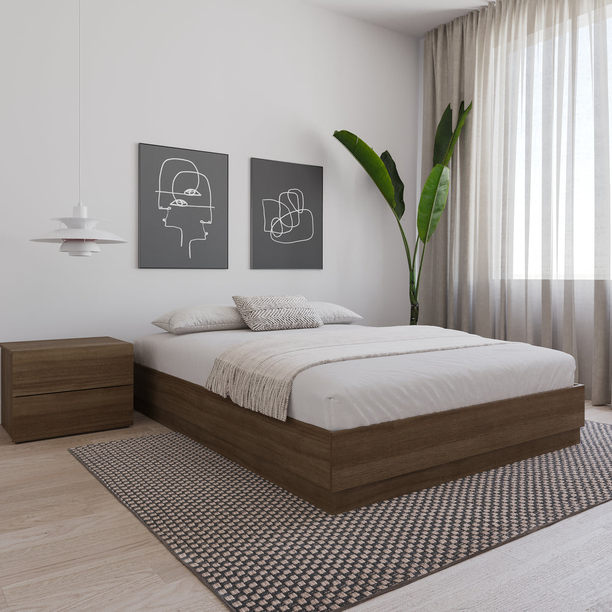Milano Platform Bed Frame in Brown Oak, Full/Double – lifestyle photo 3
