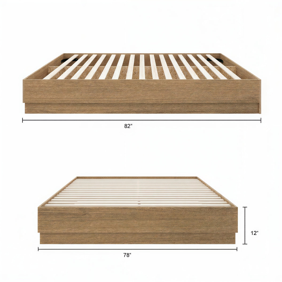 Milano Platform Bed Frame in Brown Oak, King – dimensions diagram