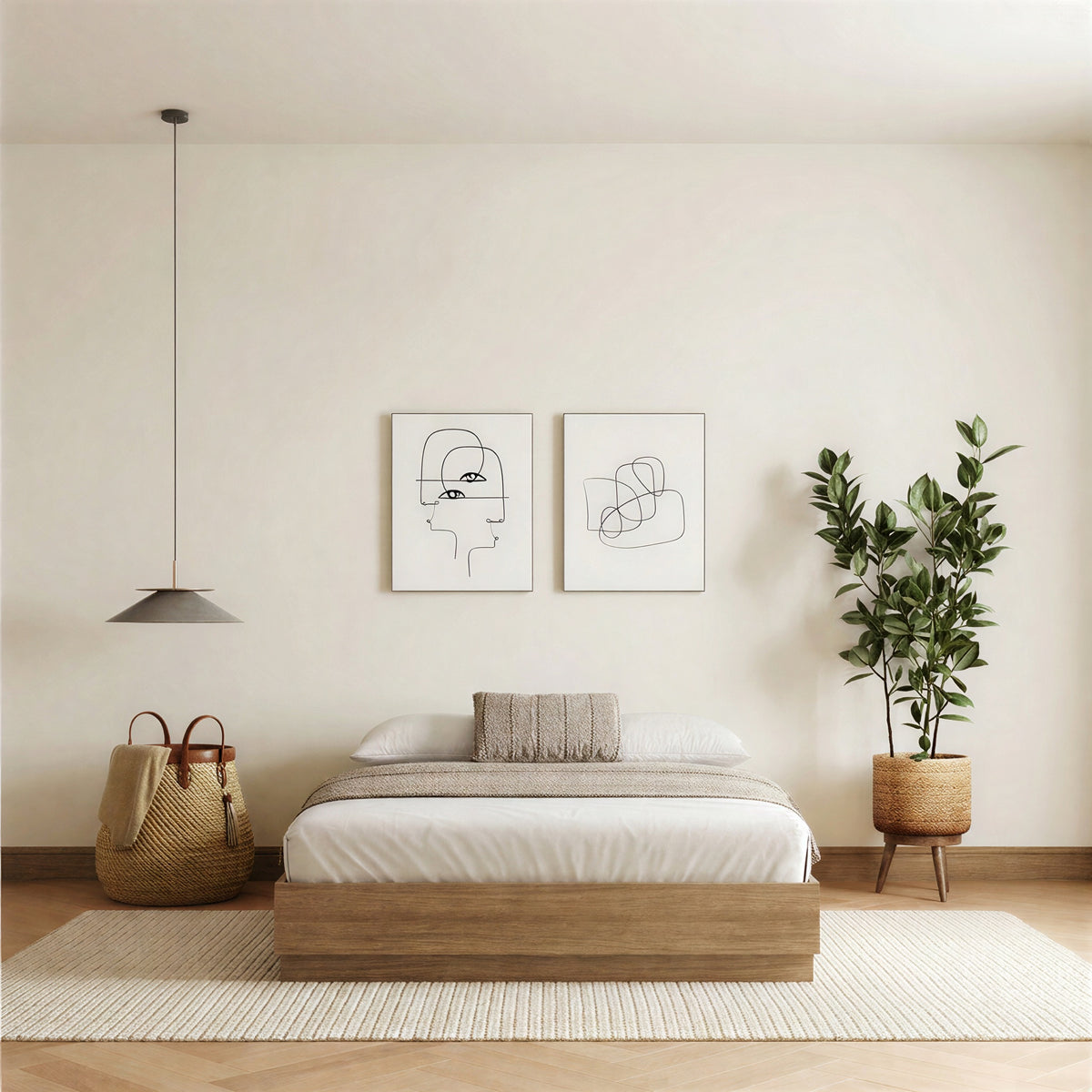 Milano Platform Bed Frame in Brown Oak, King – lifestyle photo