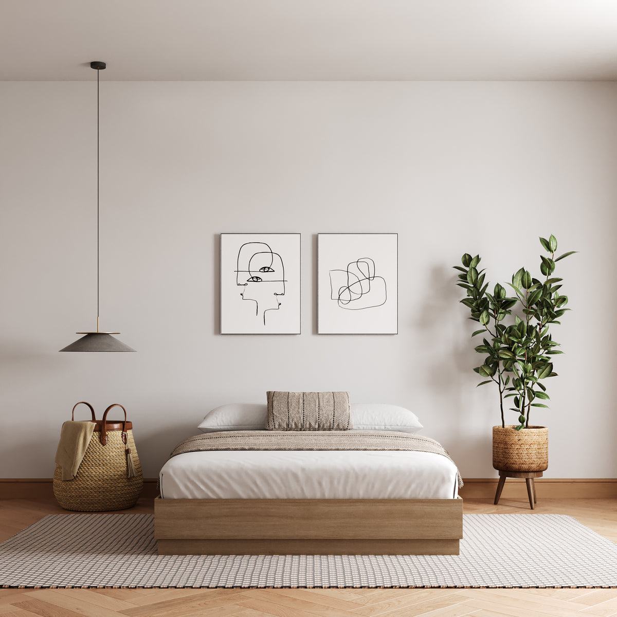 Milano Platform Bed Frame in Brown Oak, Queen – lifestyle photo 3