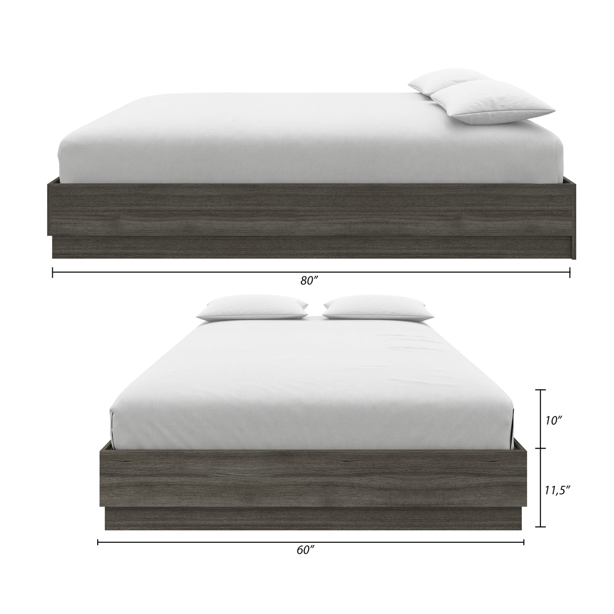 Milano Platform Bed Frame in Grey Oak, Queen – dimensions diagram