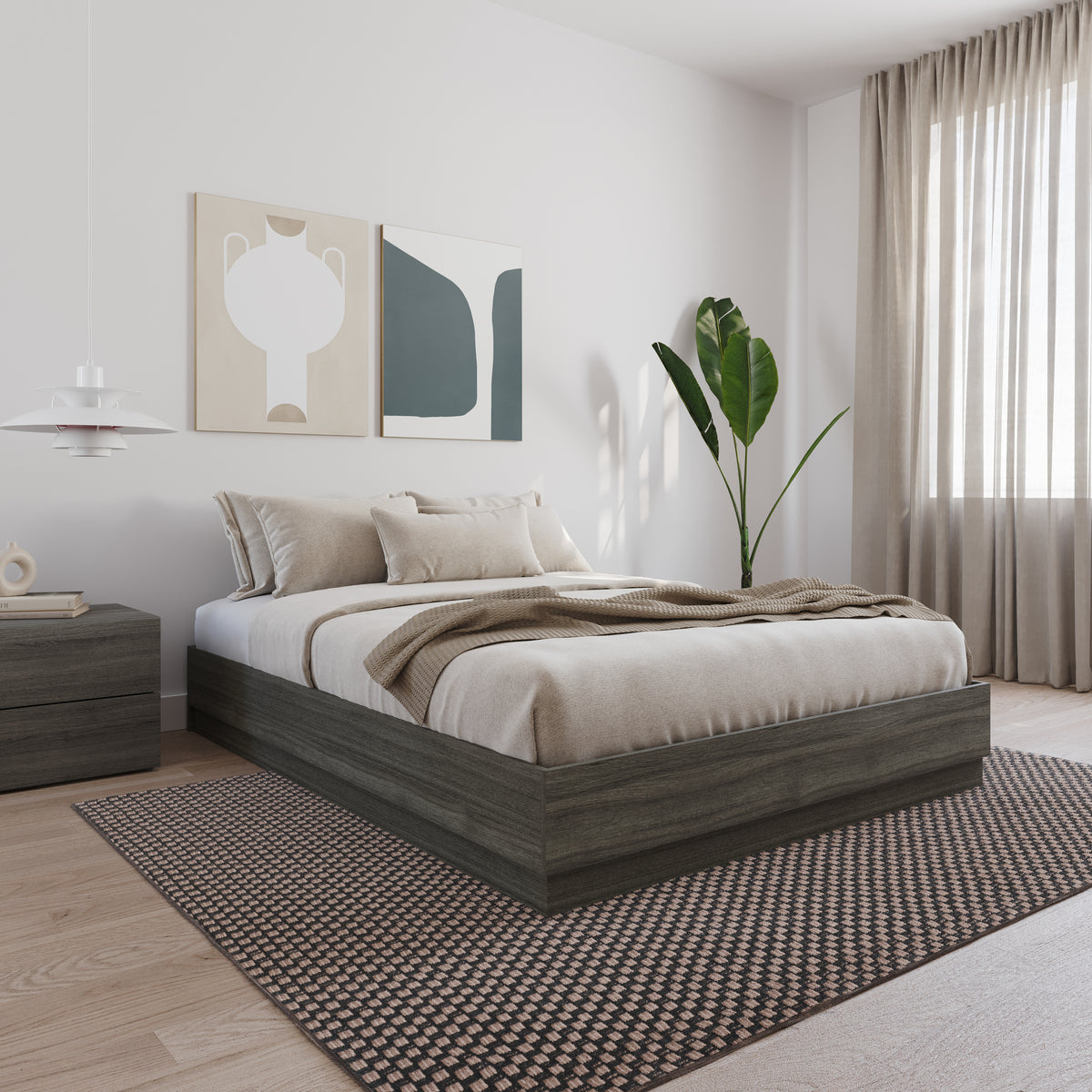 Milano Platform Bed Frame in Grey Oak, Queen – lifestyle photo 2