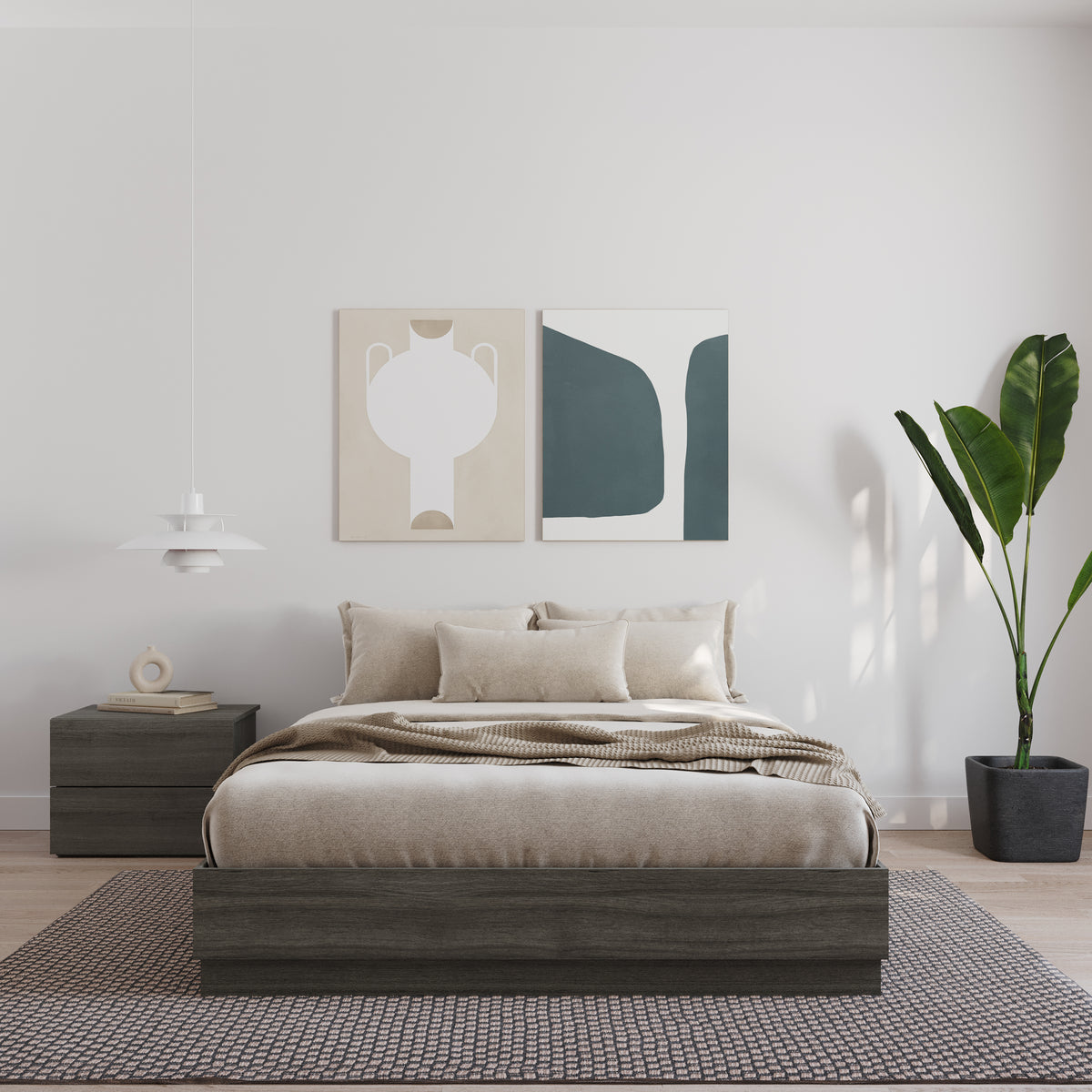 Milano Platform Bed Frame in Grey Oak, Queen – lifestyle photo 3