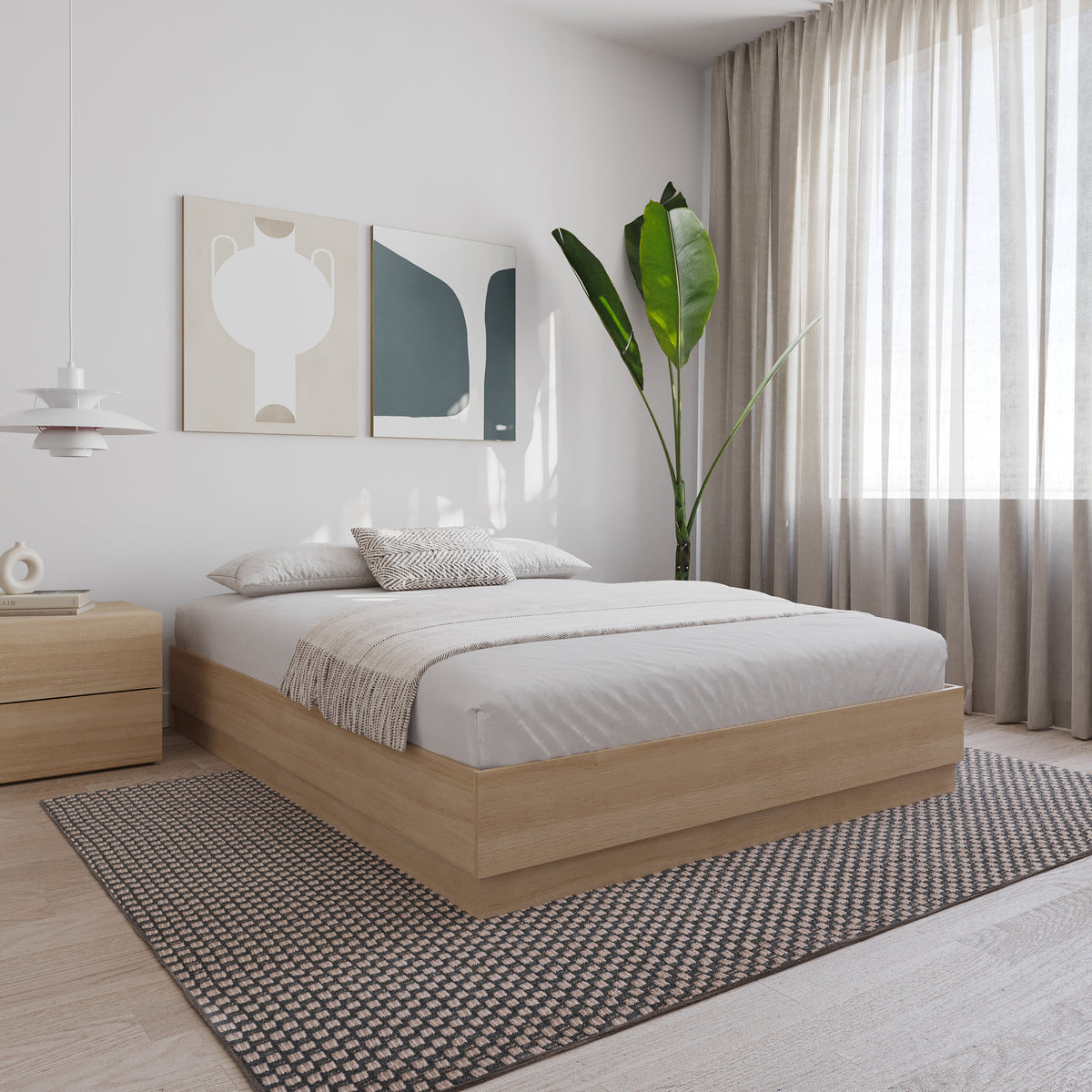 Milano Platform Bed Frame in Natural Blonde Oak, Full/Double – lifestyle photo
