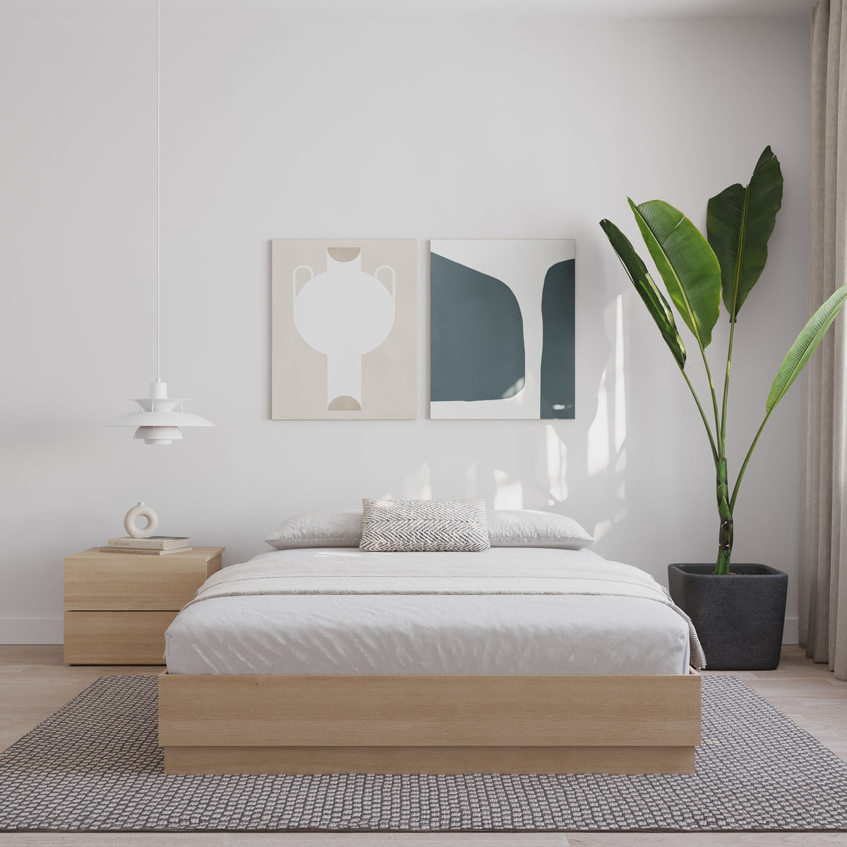 Milano Platform Bed Frame in Natural Blonde Oak, Full/Double – lifestyle photo 2