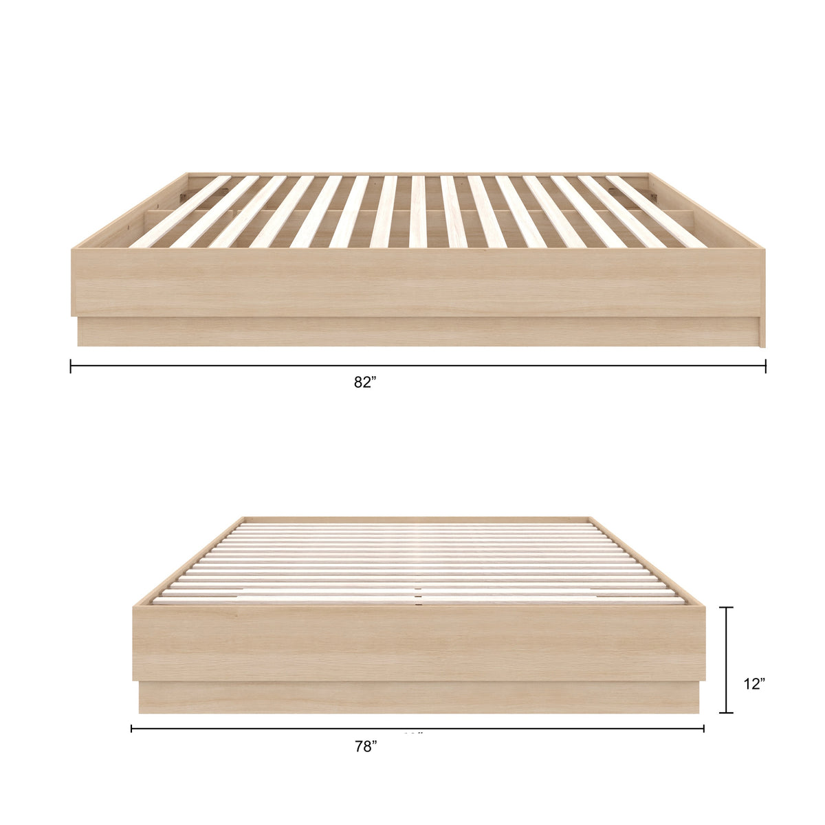 Milano Platform Bed Frame in Natural Blonde Oak, King – dimensions diagram