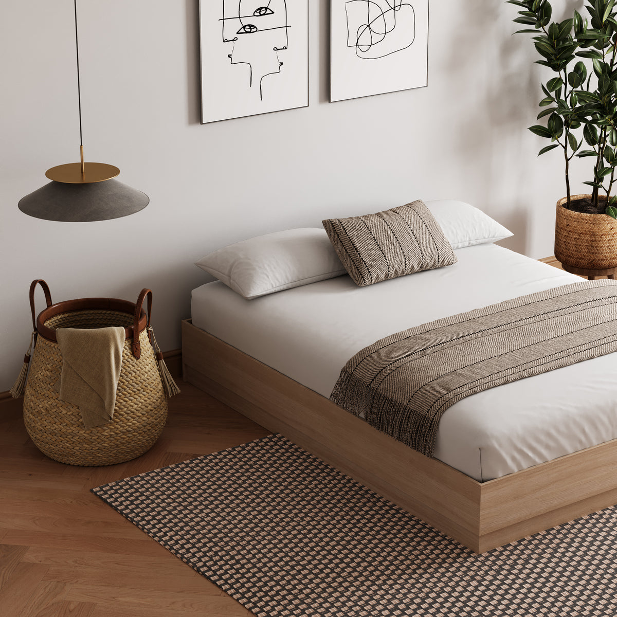 Milano Platform Bed Frame in Natural Blonde Oak, King – lifestyle photo 3