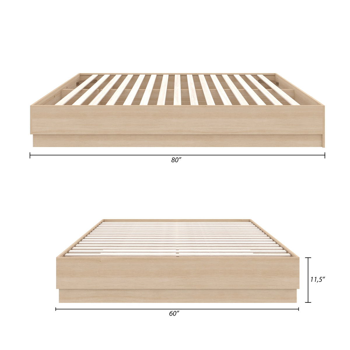 Milano Platform Bed Frame in Natural Blonde Oak, Queen – dimensions diagram