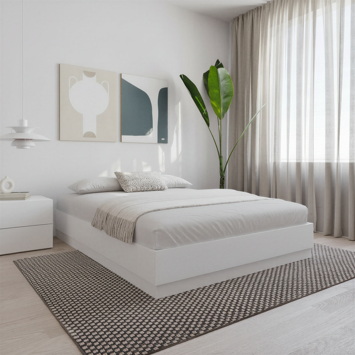 Milano Platform Bed Frame in White Wood Grain, Full/Double – lifestyle photo 2