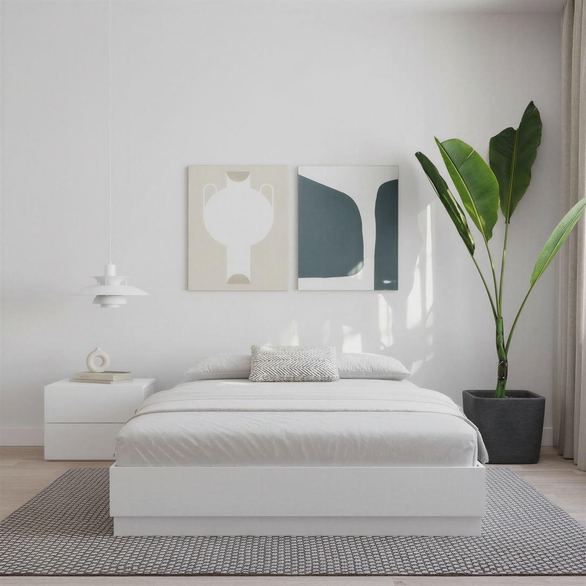 Milano Platform Bed Frame in White Wood Grain, Full/Double – lifestyle photo