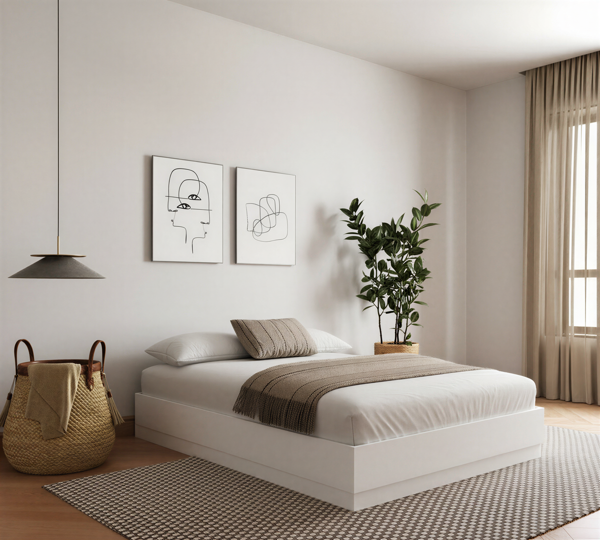Milano Platform Bed Frame in White Wood Grain, Queen – lifestyle photo 2