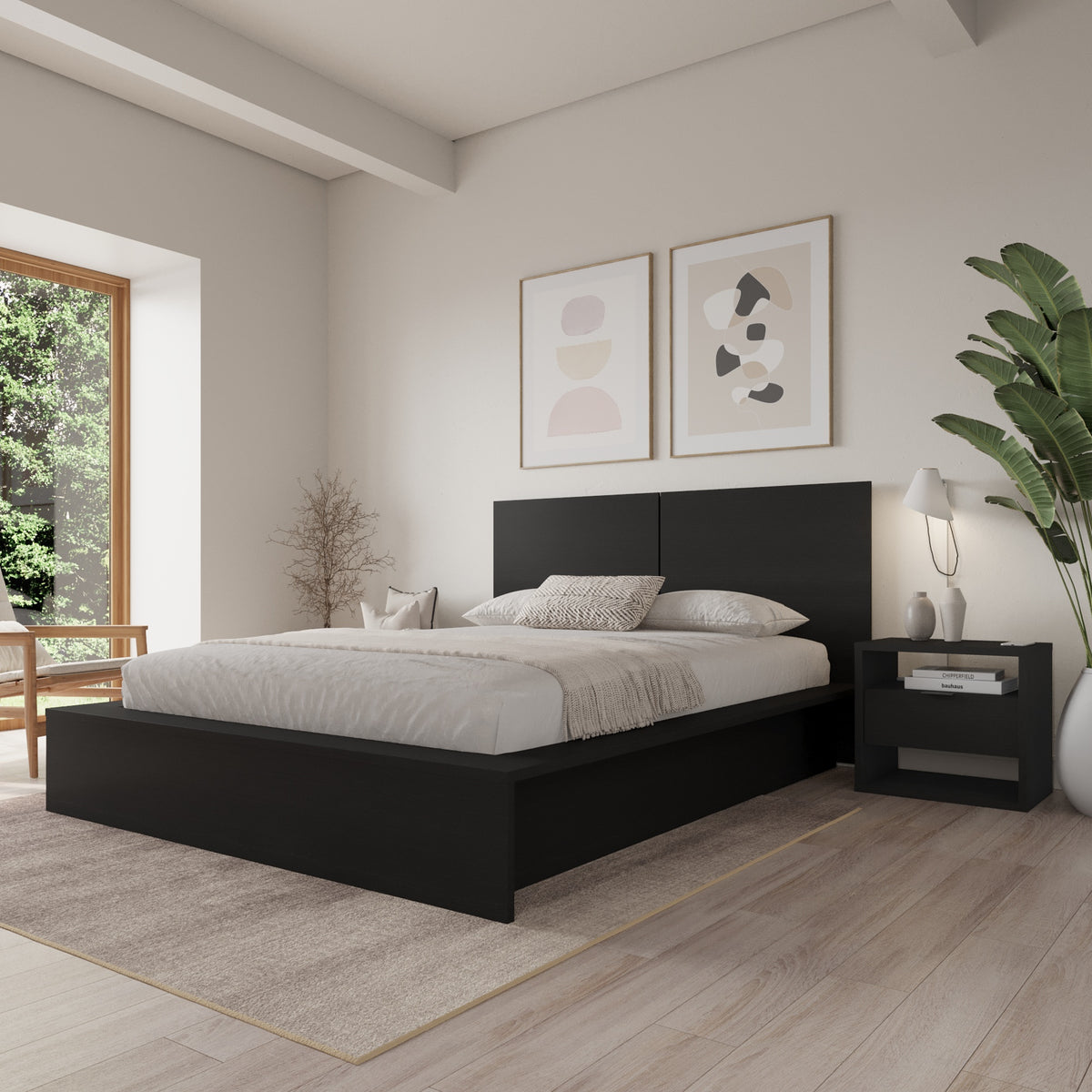 Modern 1-Drawer Nightstand with Open Storage in Black Karisma – lifestyle photo 2
