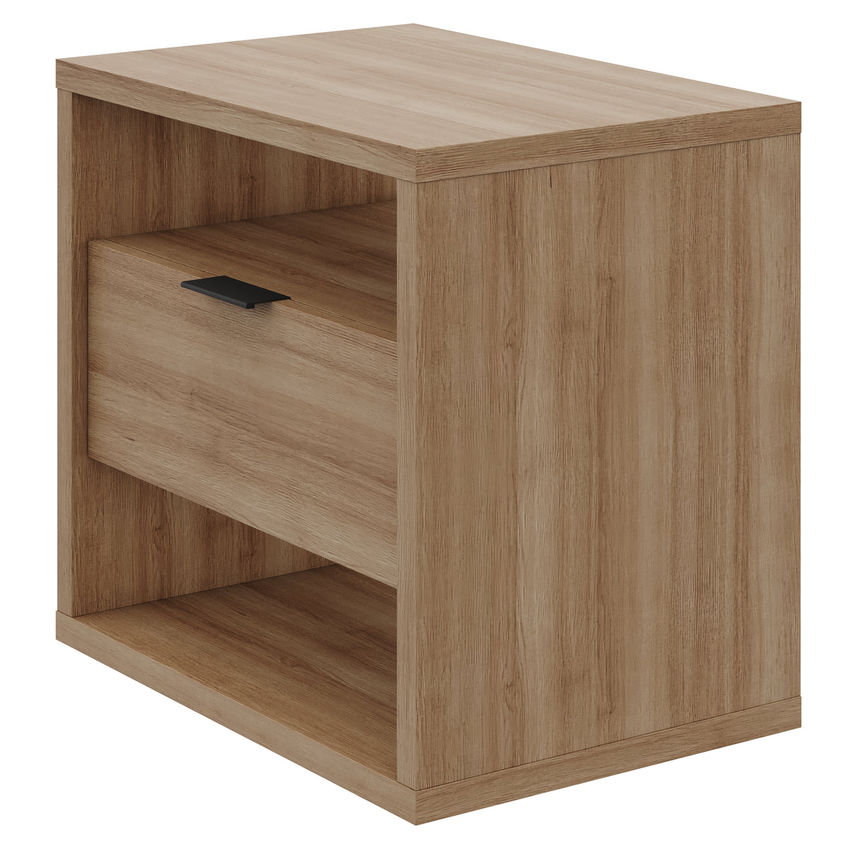 Modern 1-Drawer Nightstand with Open Storage in Brown Oak – product photo 2