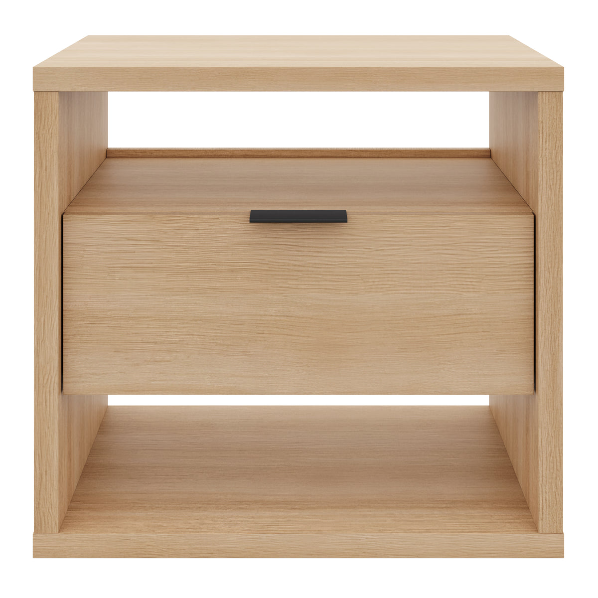 Modern 1-Drawer Nightstand with Open Storage in Natural Blonde Oak – product photo
