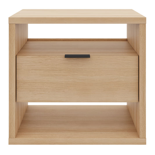 Modern 1-Drawer Nightstand with Open Storage in Natural Blonde Oak – product photo