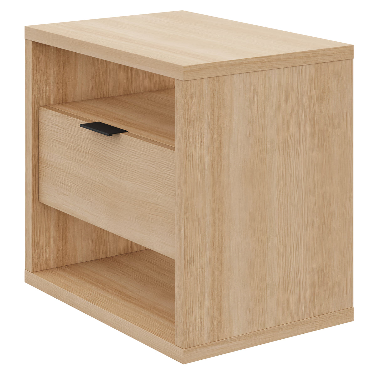 Modern 1-Drawer Nightstand with Open Storage in Natural Blonde Oak – product photo 2