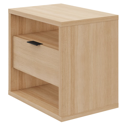 Modern 1-Drawer Nightstand with Open Storage in Natural Blonde Oak – product photo 2