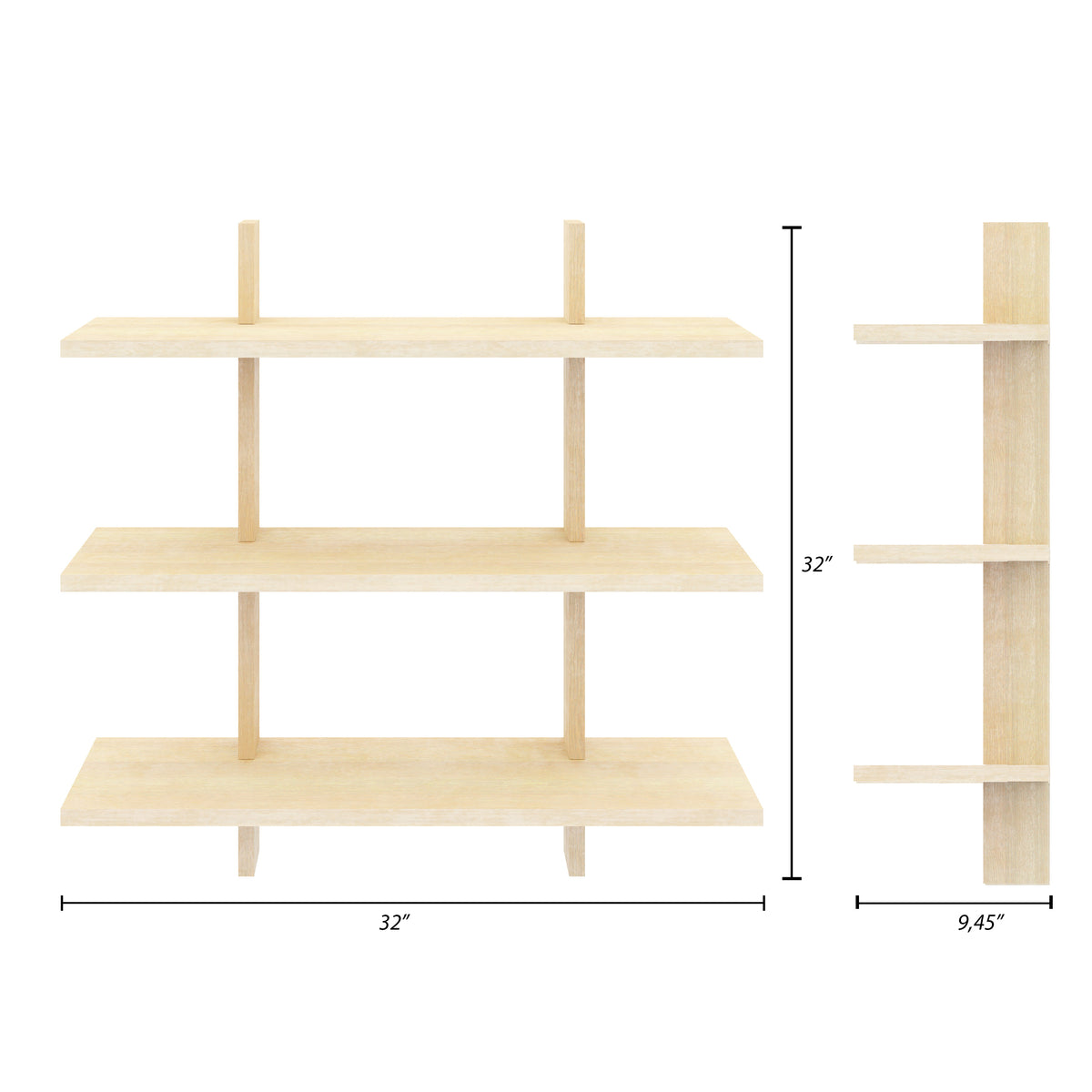 Modular wall shelving system in Birch – dimensions diagram