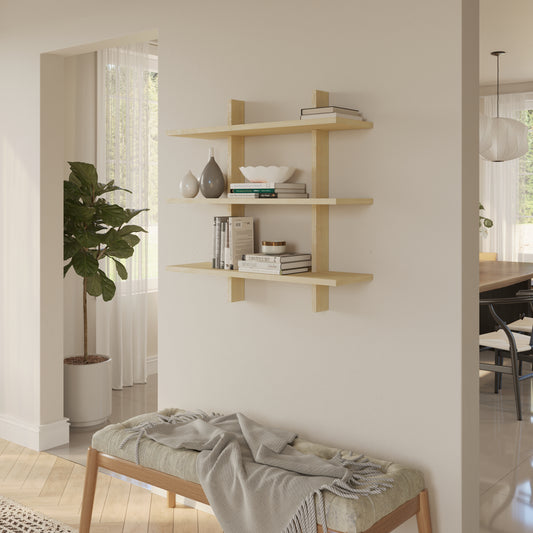 Modular wall shelving system in Birch – lifestyle photo